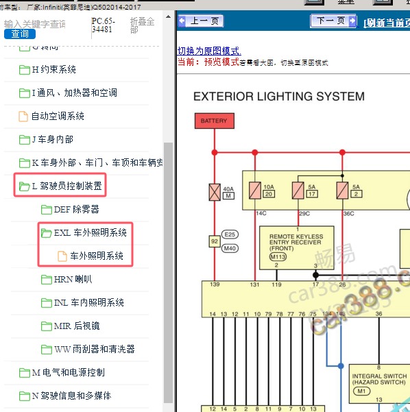 2014-2017年Infiniti(英菲尼迪)-Q50 转向灯电路图