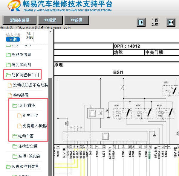 2014年雪铁龙爱丽舍车身门锁电路图
