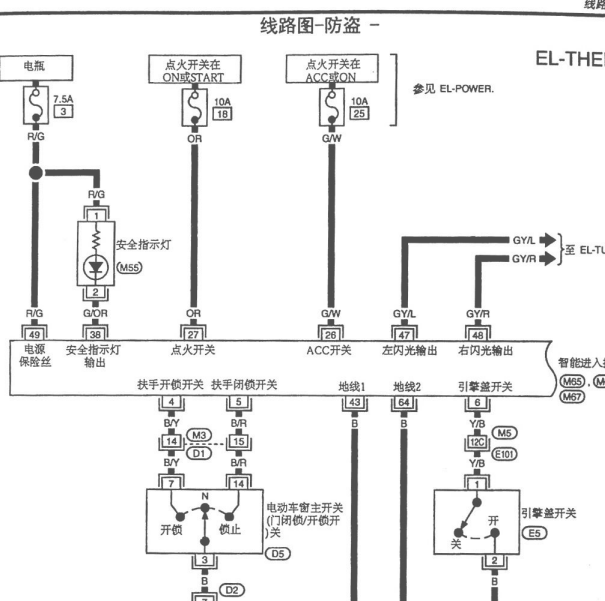 2007年日产帕拉丁车身和防盗系统电路图