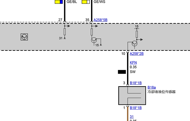 2018年宝马530Li 冷却液液位传感器电路图