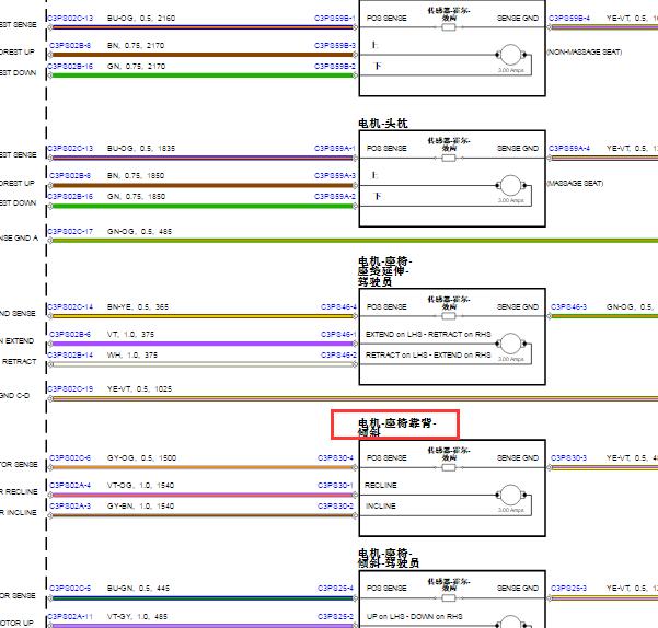2016年路虎揽胜主驾驶座椅靠背电路图