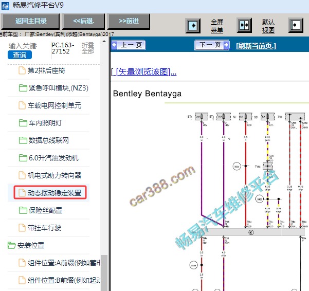 2017年宾利添越摆动稳定装置电路图