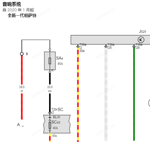 25年大众帕萨特音响电路图和针脚图