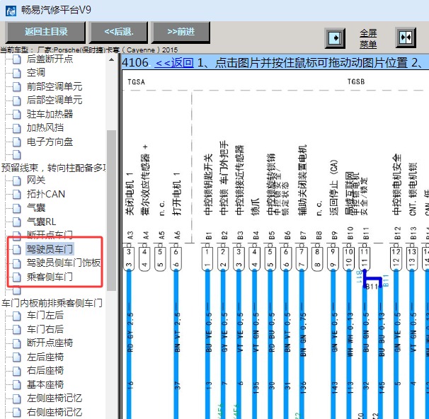 2015年保时捷卡宴车门中控锁开关电路图