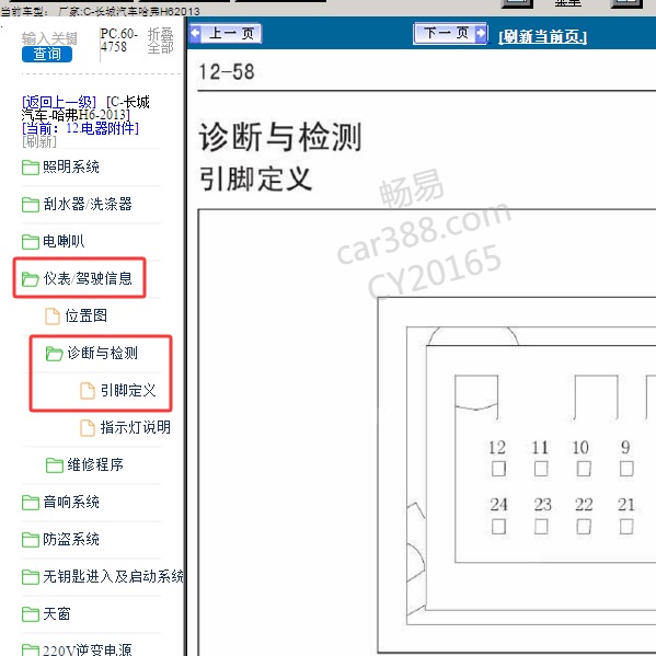 2013年长城汽车哈弗H6 仪表针脚资料