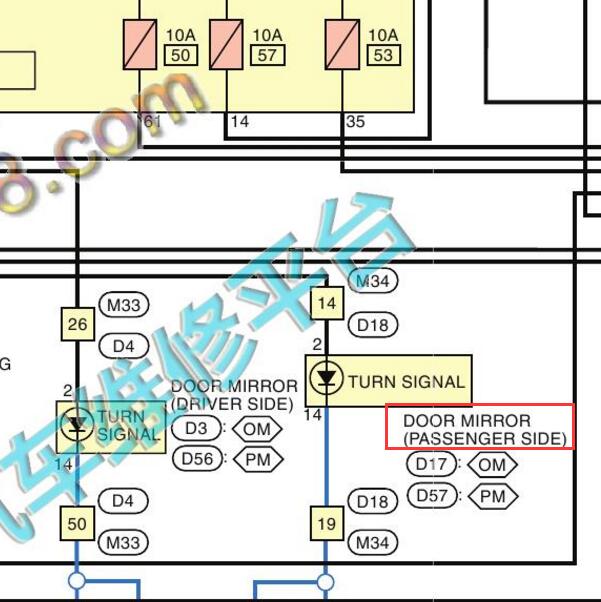 2018-2020年英菲尼迪Q50L右侧转向灯电路图