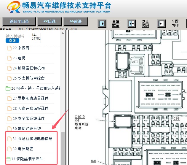 2011-2013年长安福特福克斯保险丝继电器资料
