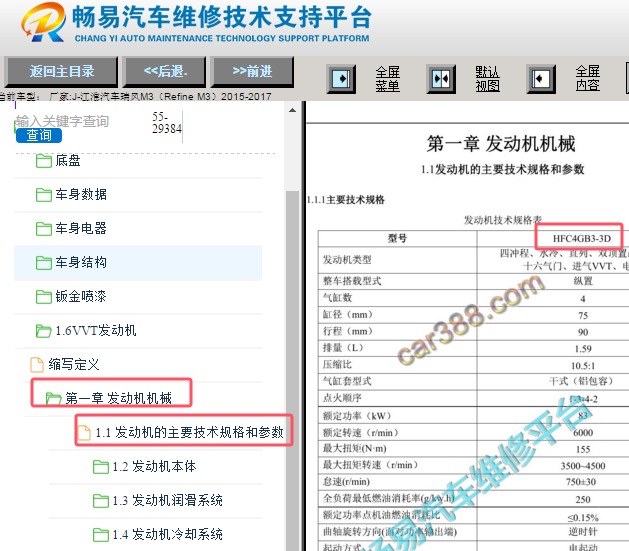 2015-2017年江淮瑞风M3发动机资料
