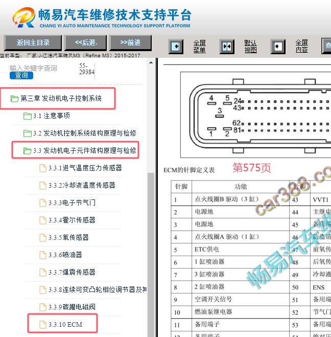 2015-2017年江淮瑞风M3发动机电脑针脚资料