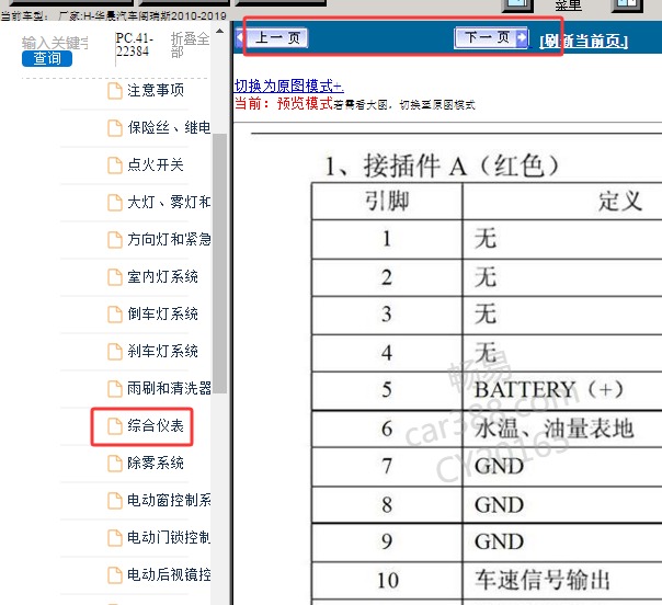 2018年金杯阁瑞斯仪表针脚资料