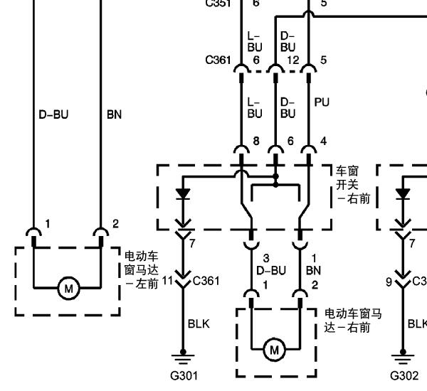2008年别克凯越玻璃升降电路图