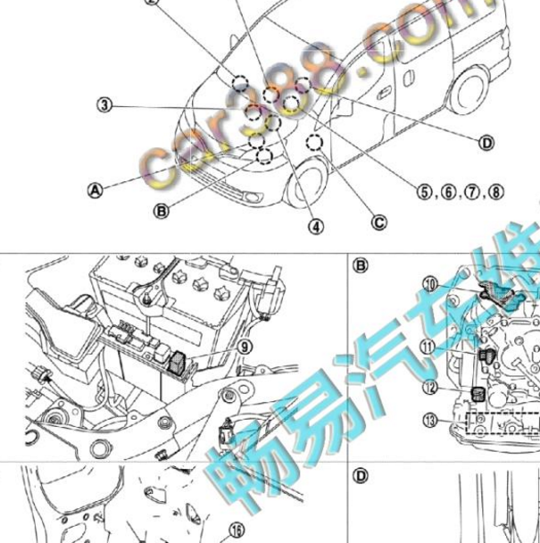 2016年日产NV200变速箱部件位置图