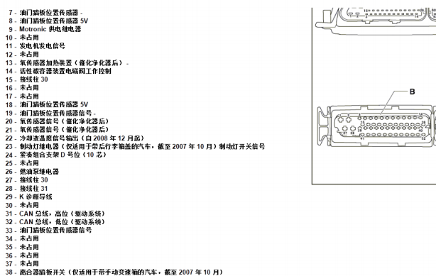 2010年大众朗逸发动机针脚资料