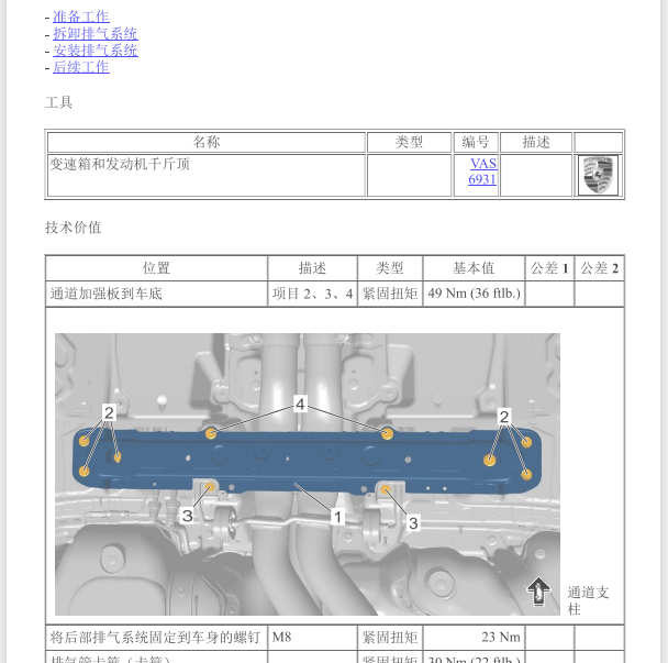 2018年保时捷卡宴排气系统维修手册
