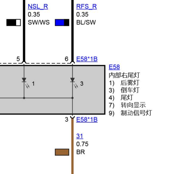 2019年宝马740li 右后内尾灯电路图