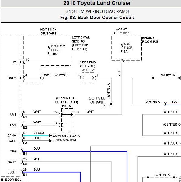 2010年丰田酷路泽尾门开关电路图