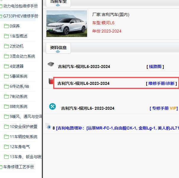 2023-2024年吉利银河L6全车维修手册