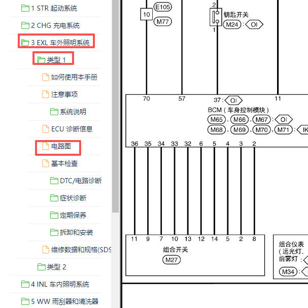2014年日产阳光大灯组合开关电路图