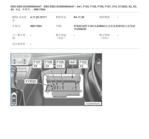 2006年宝马X3 F106和F107保险位置