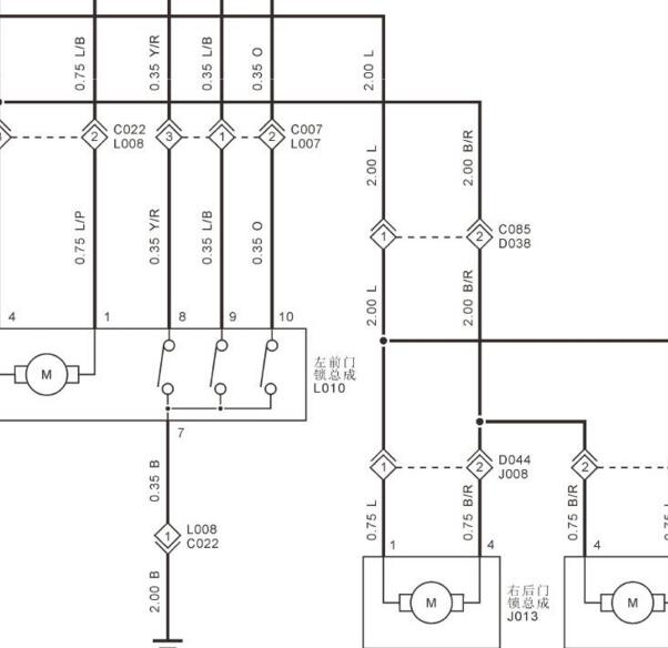 2021年福田大将军中控锁电路图