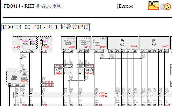 2009年法拉利California行李箱和顶棚电路图