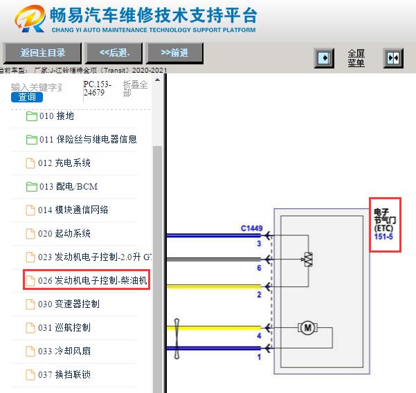2020-2021年江铃全顺发动机节气门电路图