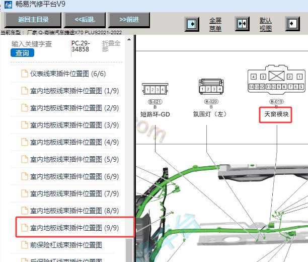 2021-2022年奇瑞捷途X70 PLUS 天窗模块位置