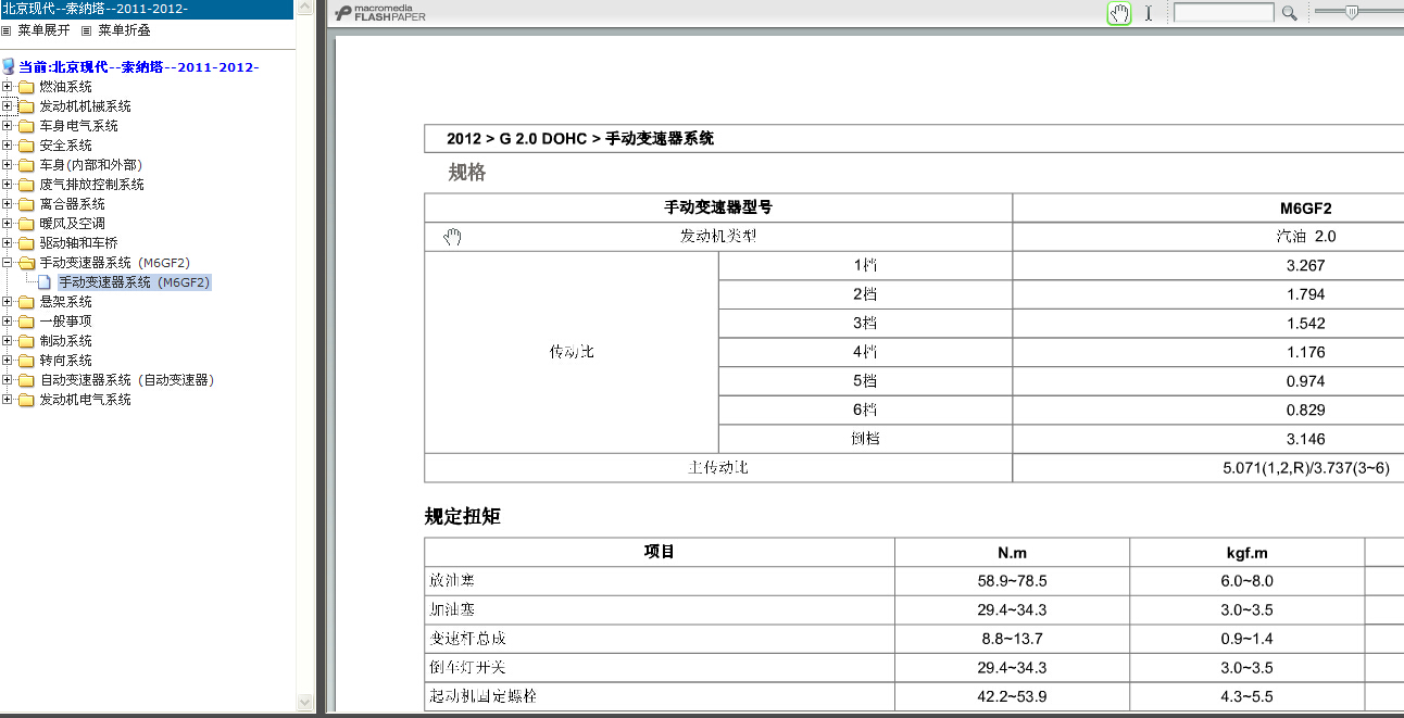 2012年现代索纳塔手动变速箱