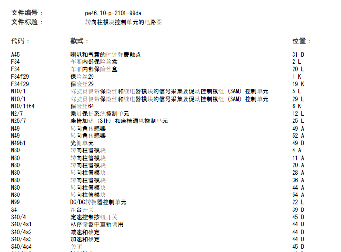 奔驰E200转向柱电路图