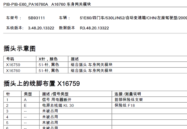 宝马530LI网关模块端子图