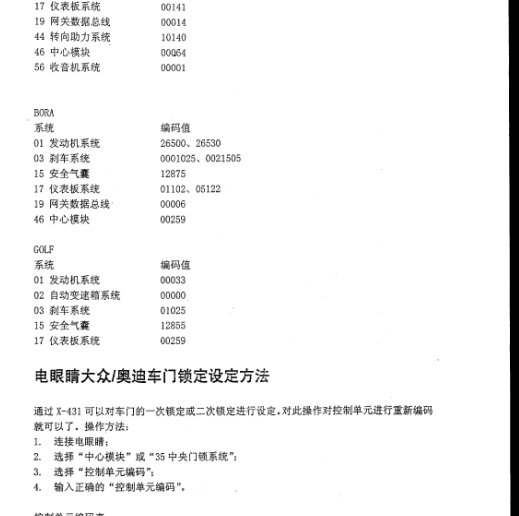 大众常见控制单元编码