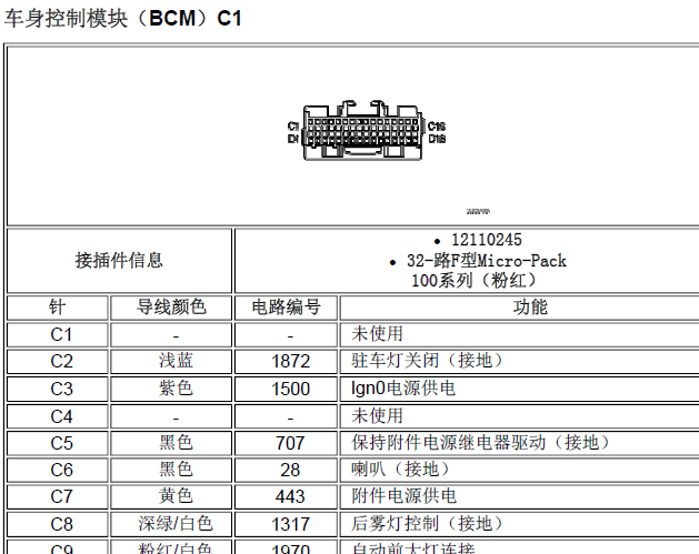 别克君威 BCM端子资料