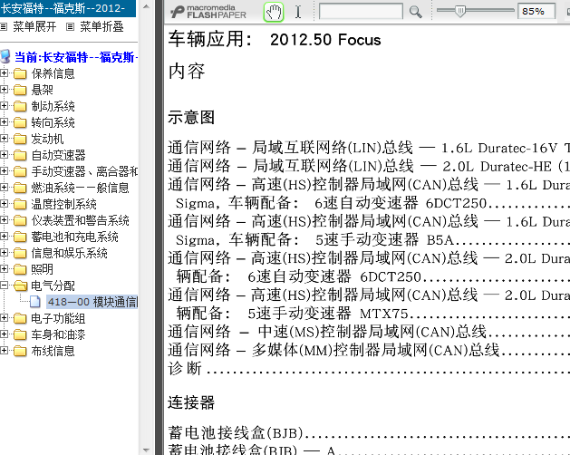 13年福特福克斯 通信网络电路