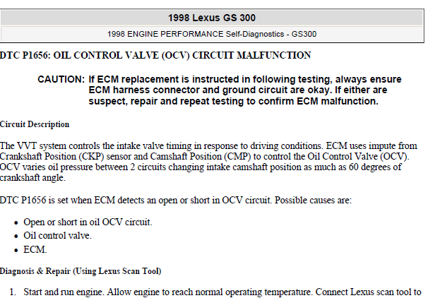98年GS300故障码P1656