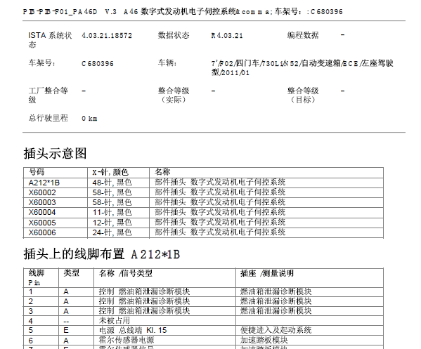 10年宝马730LI 发动机针脚资料