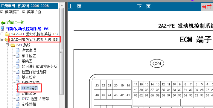 06-08年凯美瑞2AZ发动机针脚图