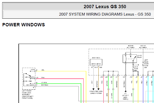 07年凌志GS350车窗线路图