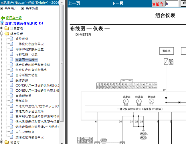 06年日产轩逸 仪表电路