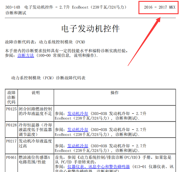 16年林肯MKX发动机故障码列表