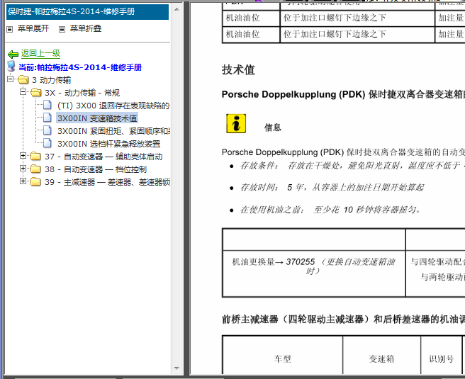 14年保时捷帕拉梅拉变速箱维修资料
