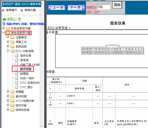 15年轩逸仪表针脚图