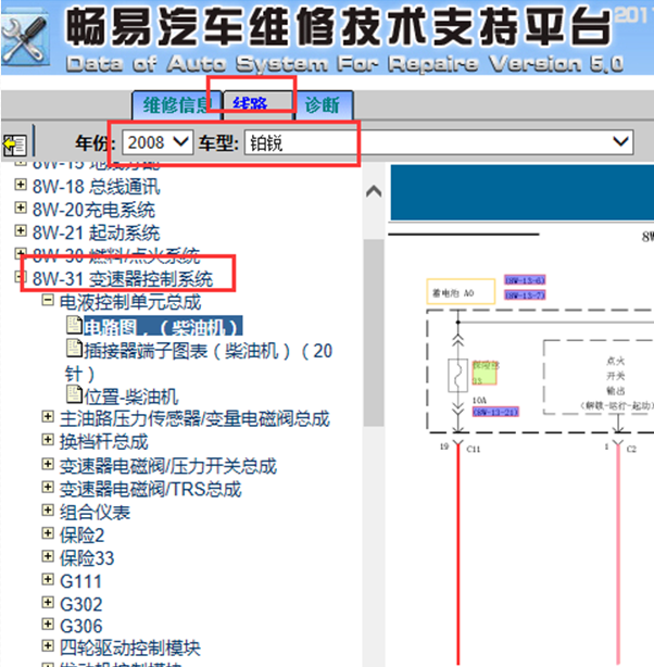 08年铂锐变速箱电路图及针脚