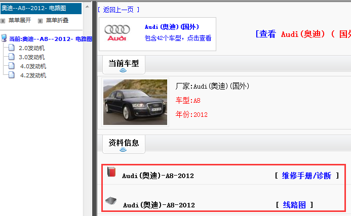 2012年奥迪A8电路图和维修手册