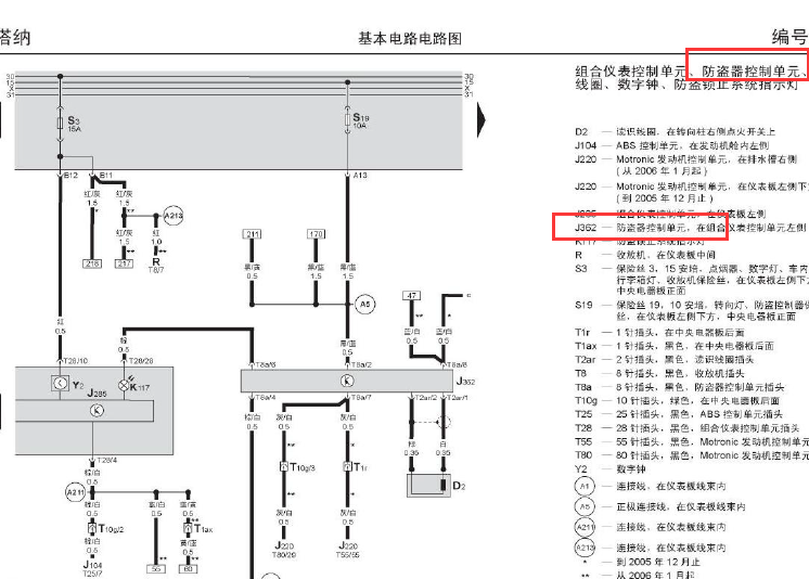 大众桑塔纳防盗电路图