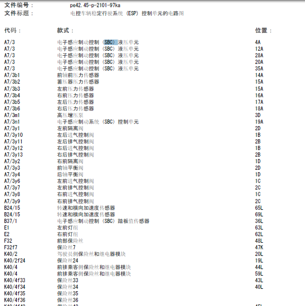 01年奔驰SL500 SBC线路图