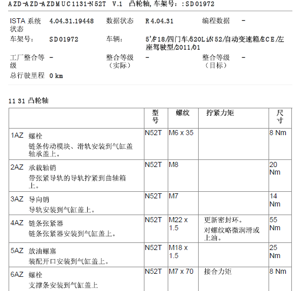 11年宝马520发动机扭矩和正时