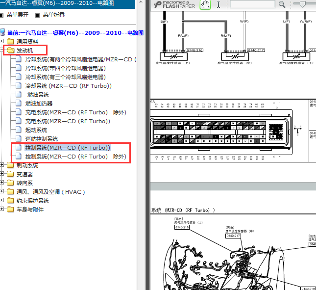 2009-2010年马自达M6发动机元件位置