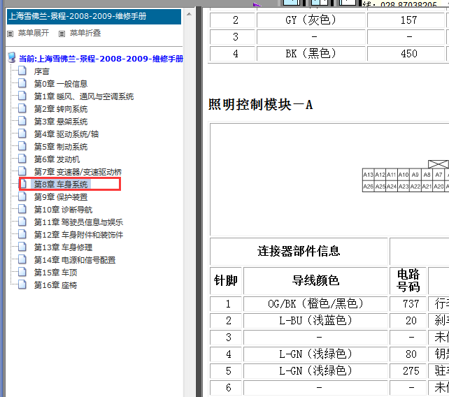 2008-2009年雪佛兰景程照明控制单元针脚定义