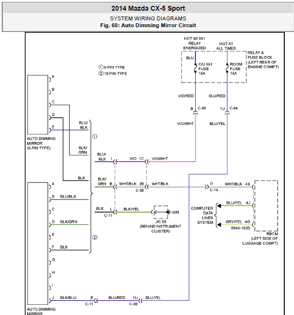 14年CX-5后视镜线路图