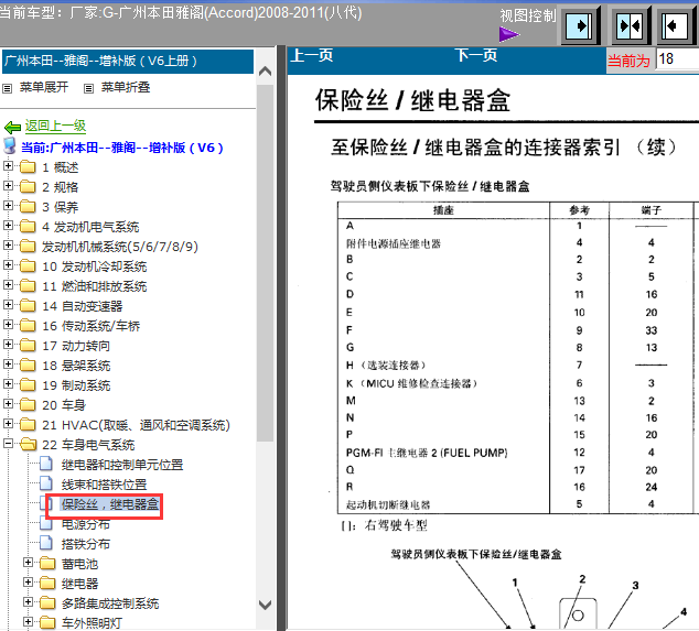 08-11年雅阁八代驾驶员侧保险盒插头代号 